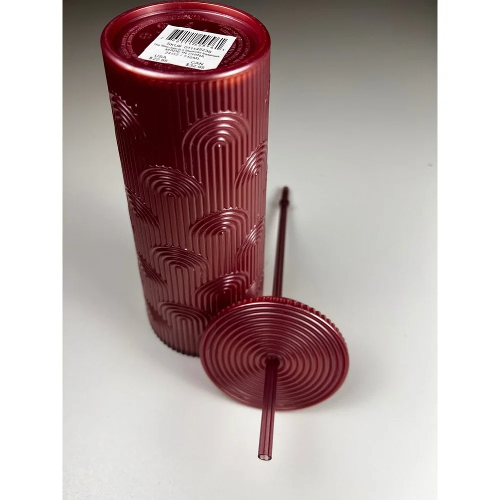 Starbucks Matte Dusty Rose Pink Simmer Shell Mermaid Scales Tumbler Cup 24oz NWT